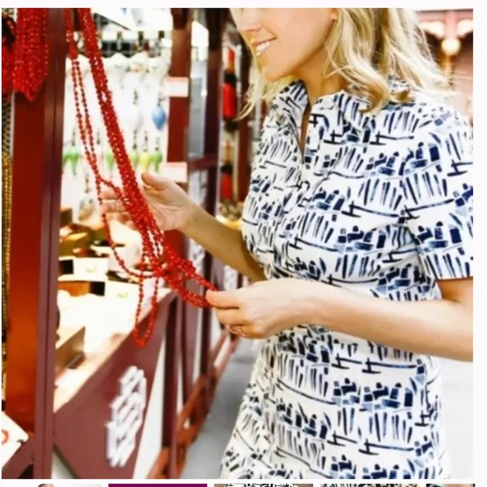 Tory Burch geomagnetic Blue and White Patterned pleated Dress size 14